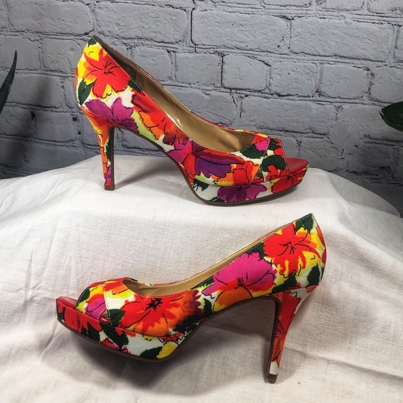 Audrey Brooke Shoes - Audrey Brooke Floral Peep Toe Heels